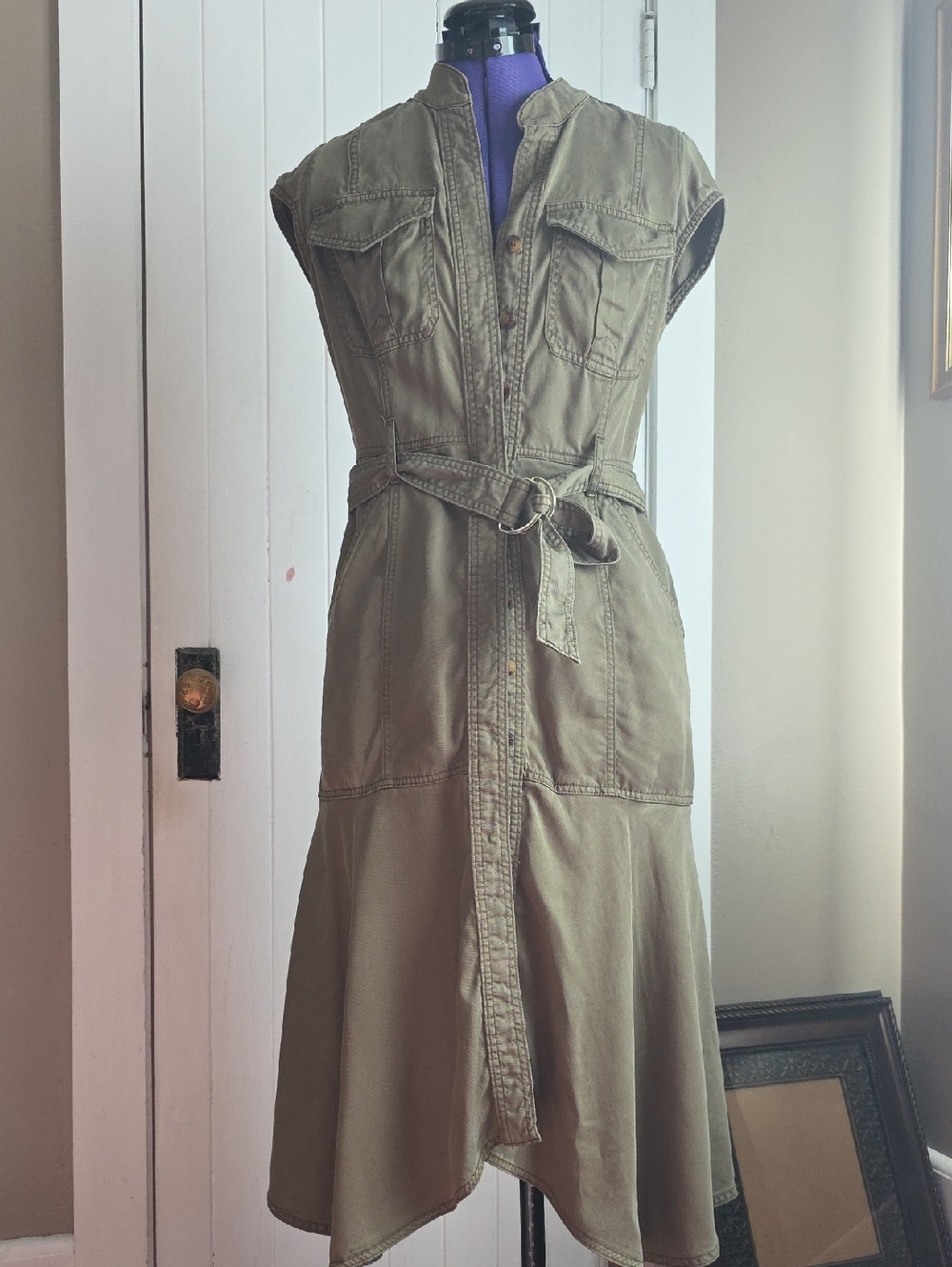 White House Black Market Olive Green Utility Midi Dress